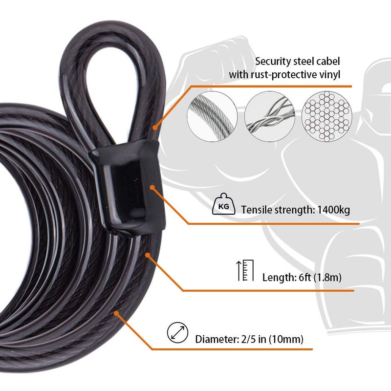 Disecu 1 Pack disecu Heavy Duty 4 Digit Combination Lock, 2.5 Inch Long Shackle Outdoor Waterproof Padlock with Steel Cable for Bike, Gate, Fence (Black) - Image 3